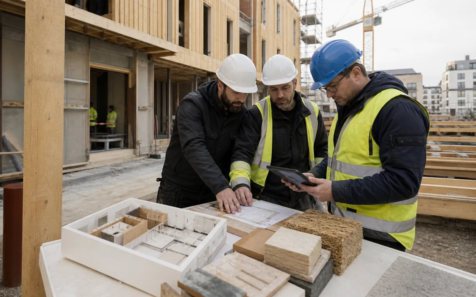 French construction buyer comparing contractor project evidence and RE2020-related material information