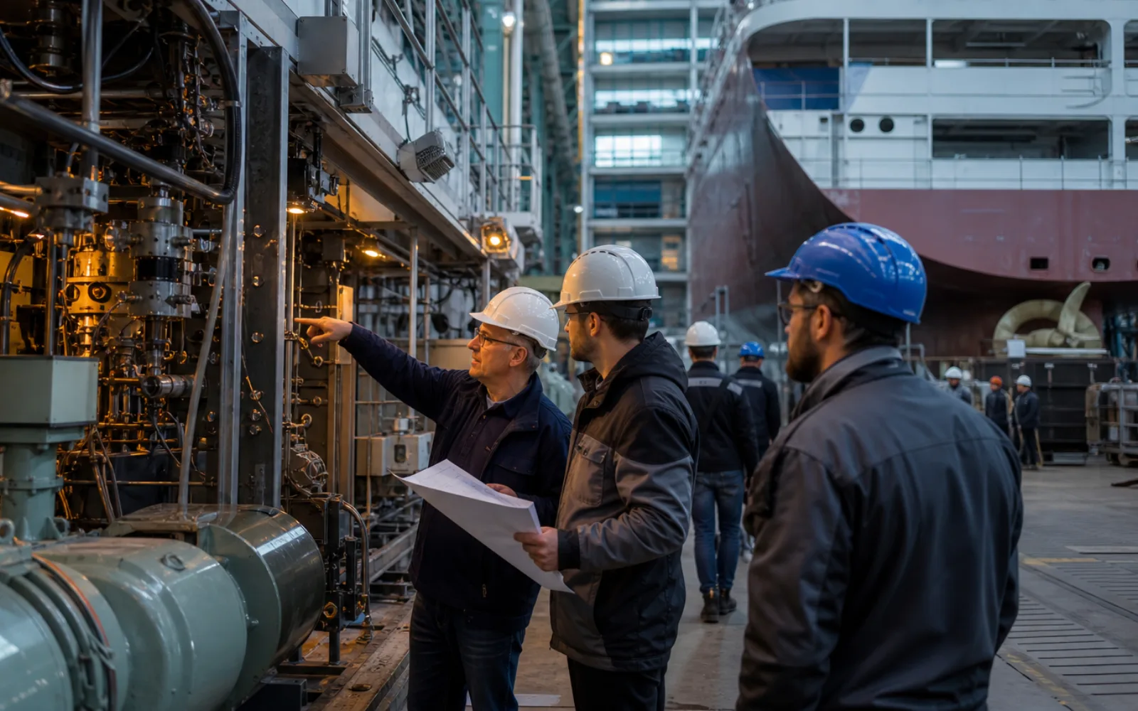 German marine operations team validating vessel energy and fuel reporting data