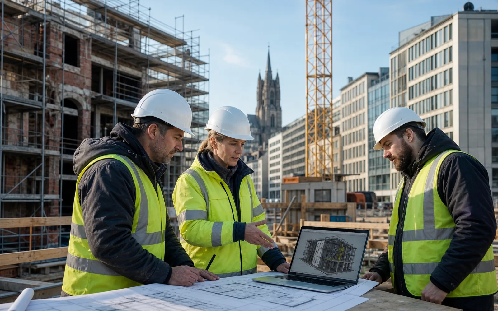 Urban construction and building renovation work underway in a German city