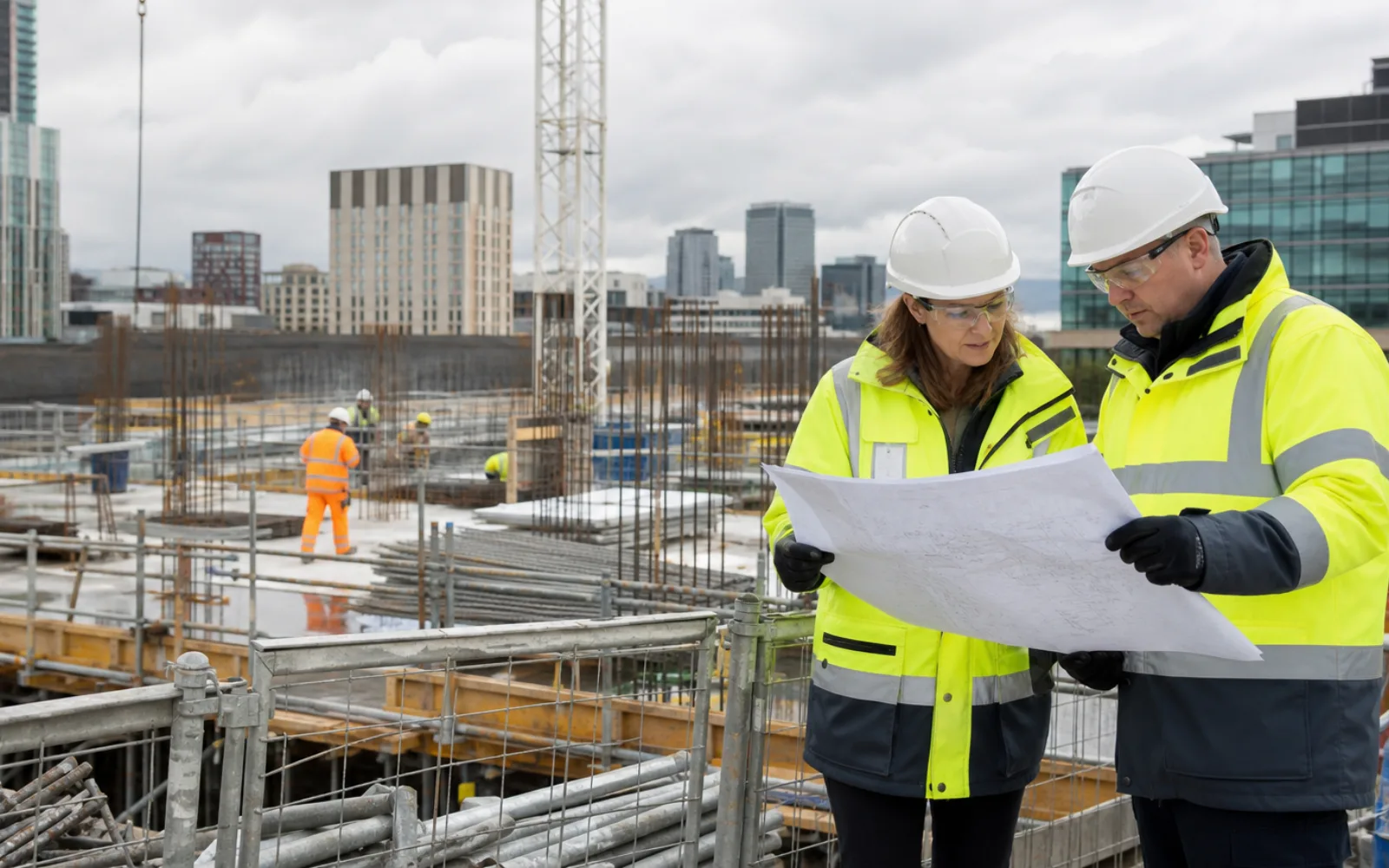 UK construction SME leadership team reviewing a framework opportunity and evidence matrix