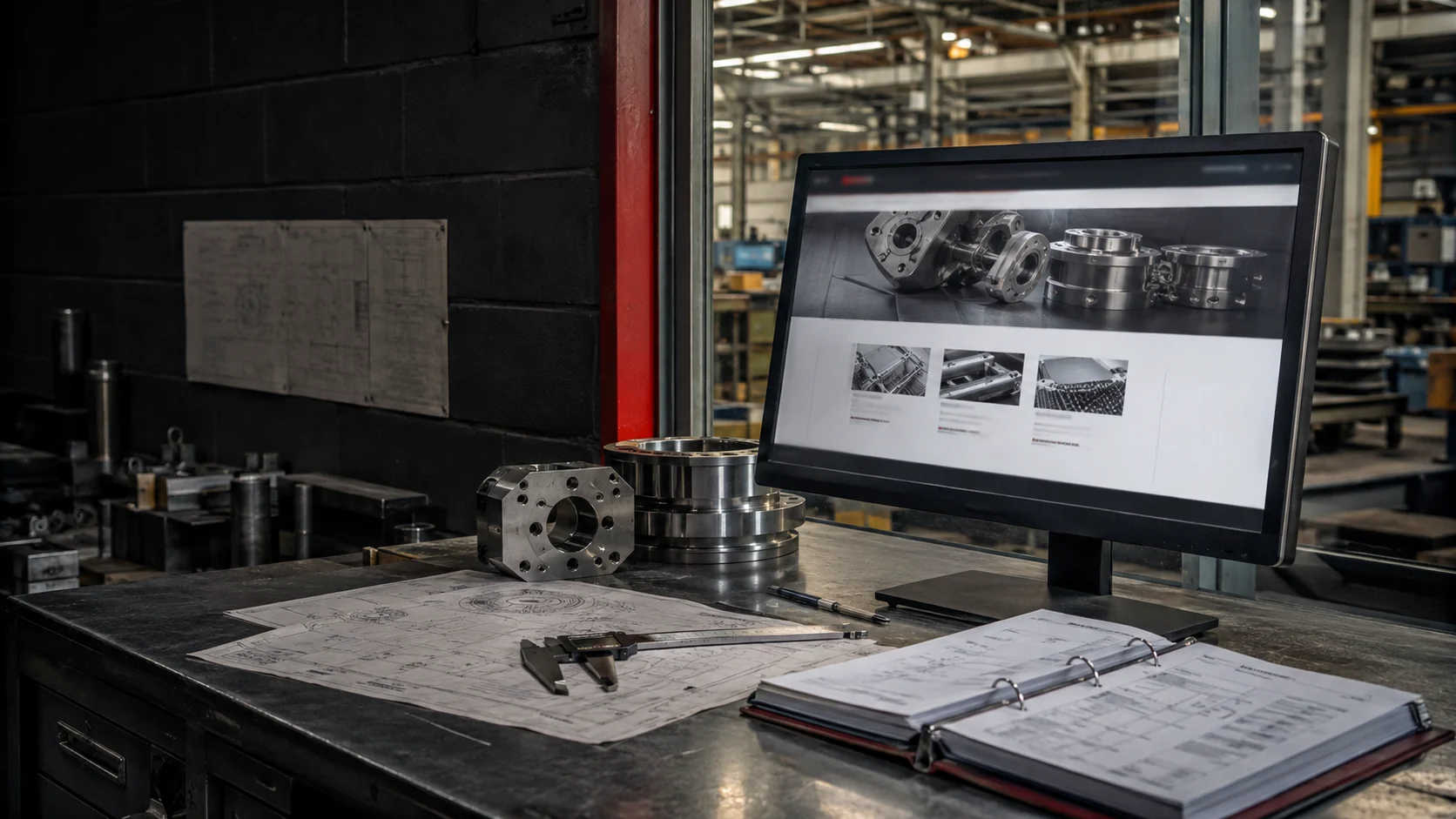Industrial infrastructure and technical documentation represented in a website design workspace