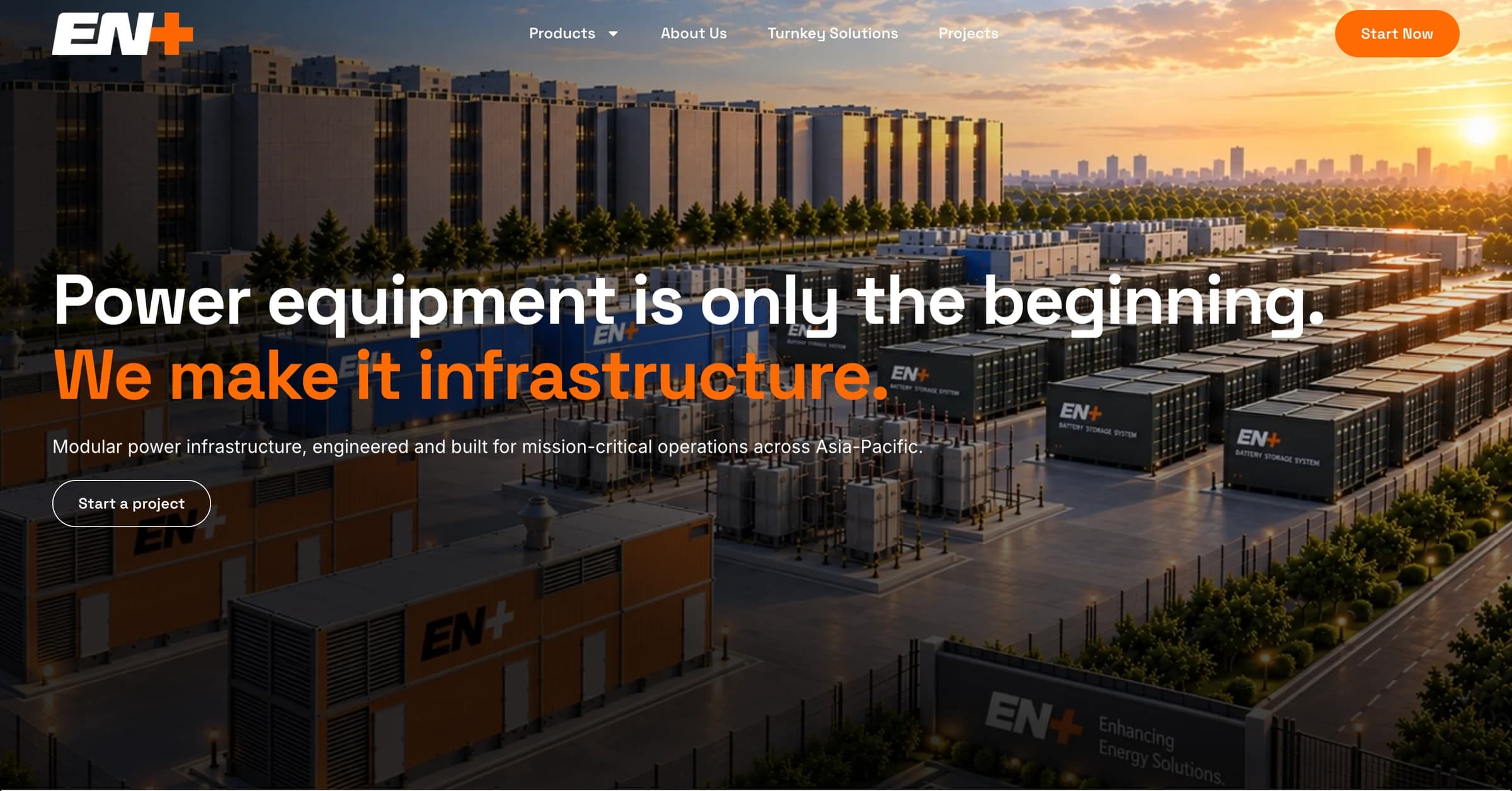 EN+ homepage introducing its modular power infrastructure work