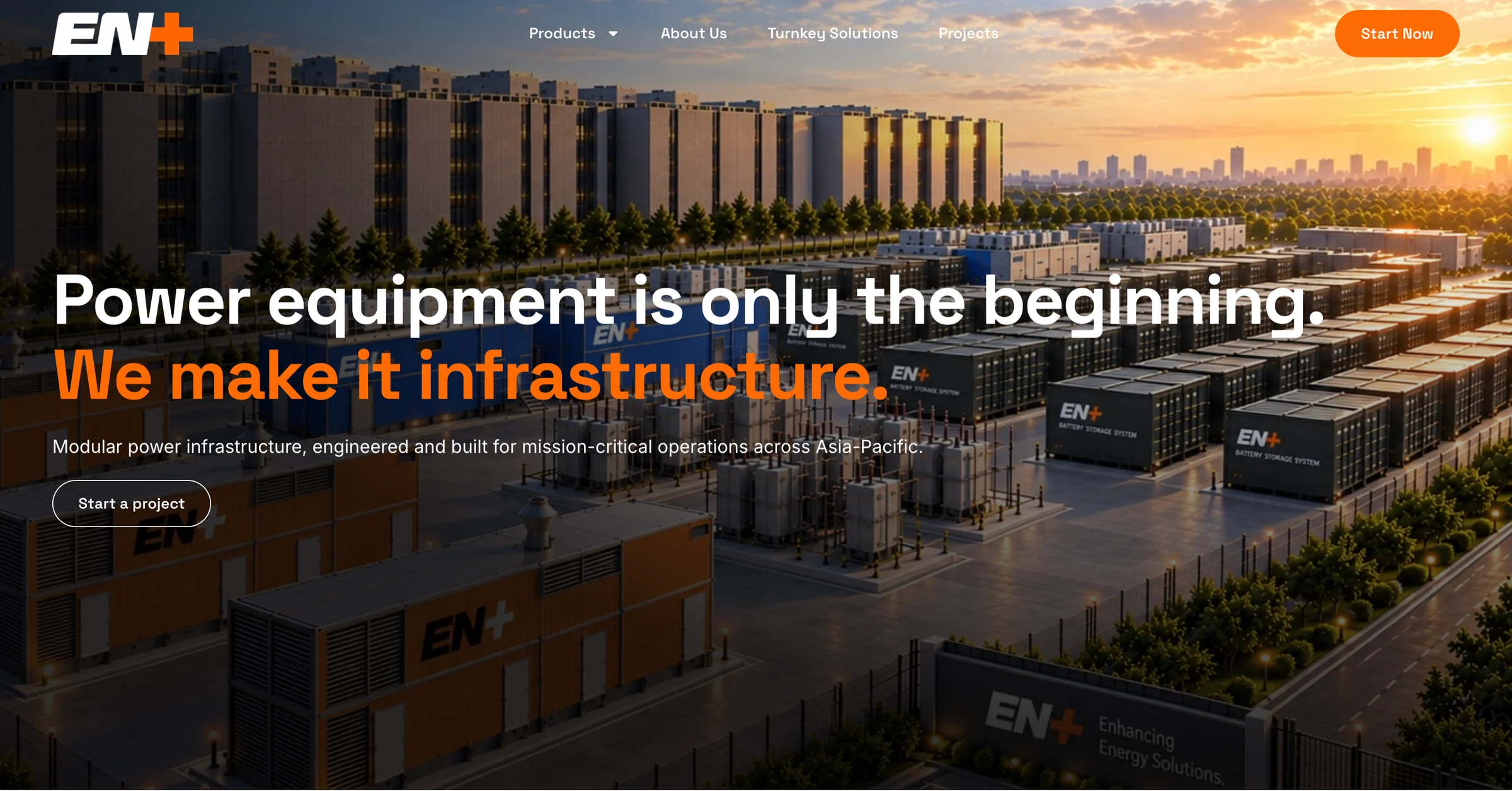 EN+ WordPress website showing its modular power infrastructure work