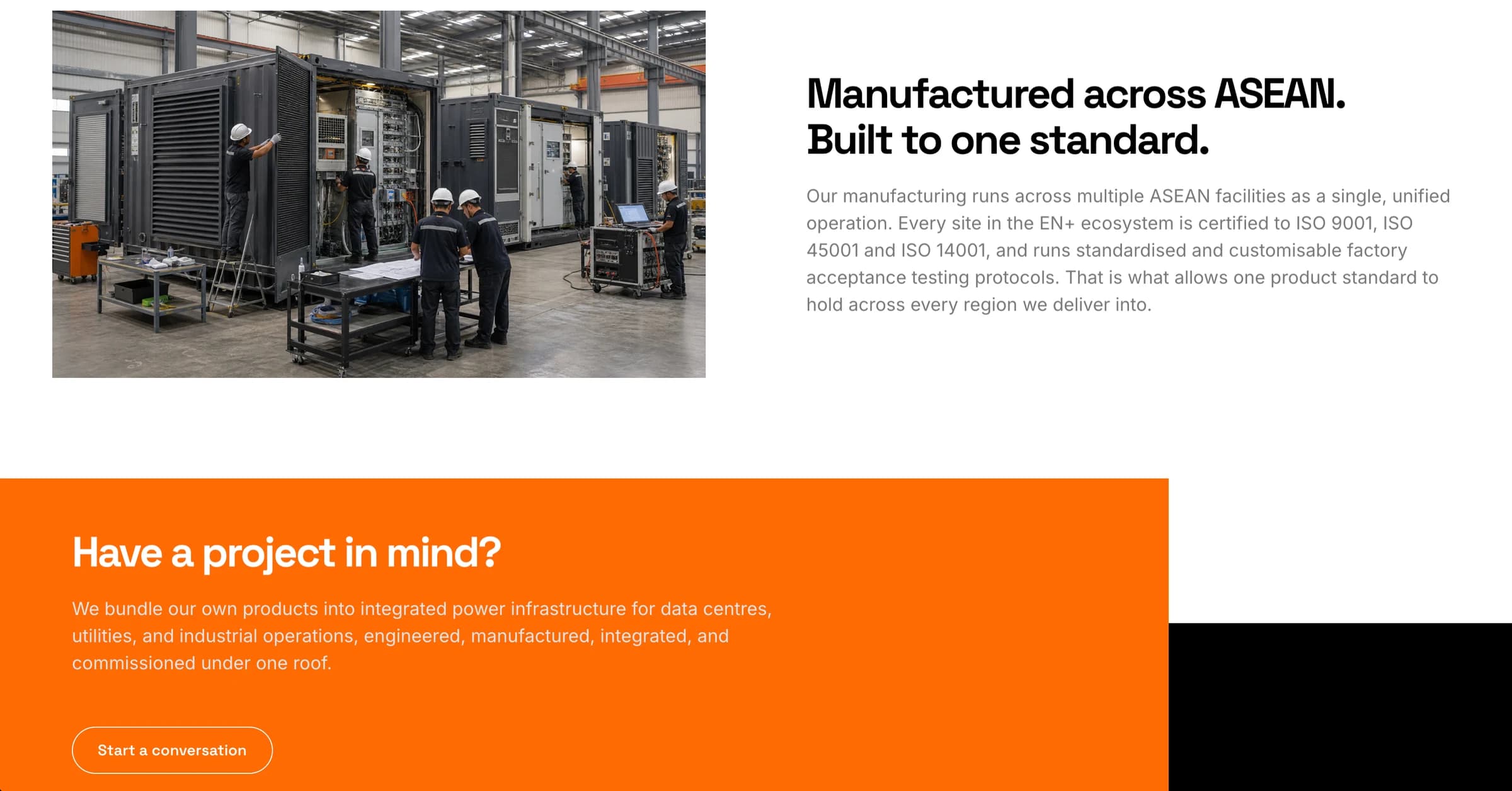 EN+ manufacturing section and project enquiry call to action