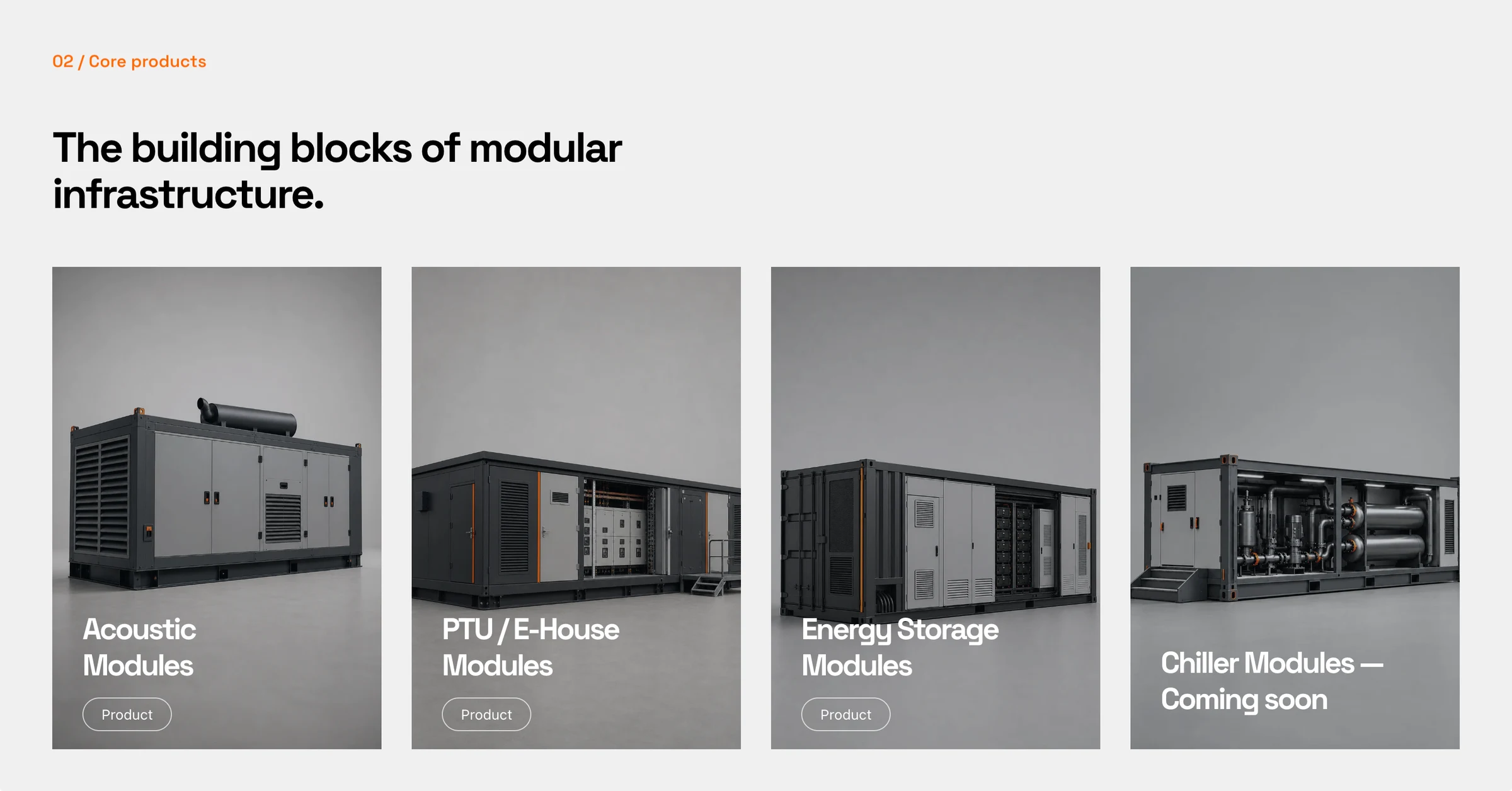 EN+ product range: acoustic, PTU and E-House, energy storage and chiller modules