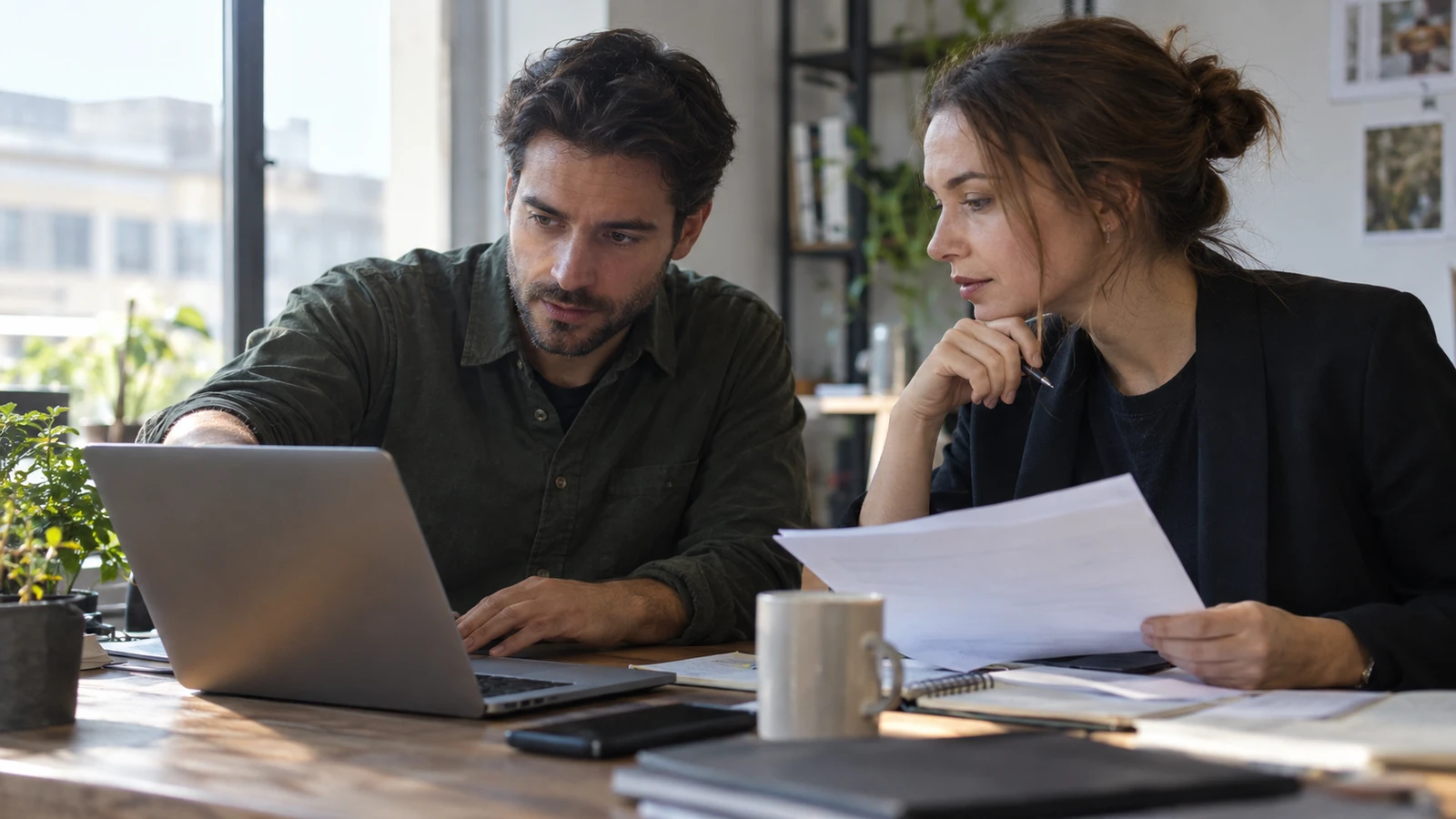 Developer and commercial manager review a page beside printed service notes